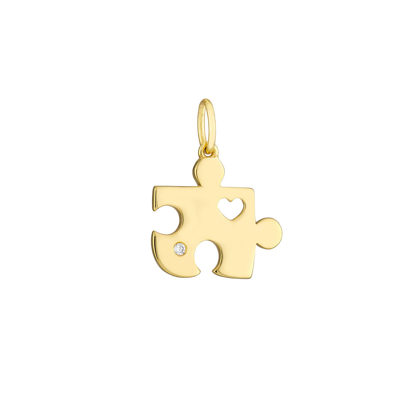 Puzzle piece heart charm featuring a 1pt diamond, crafted in silver by My Store, showcasing intricate detailing.