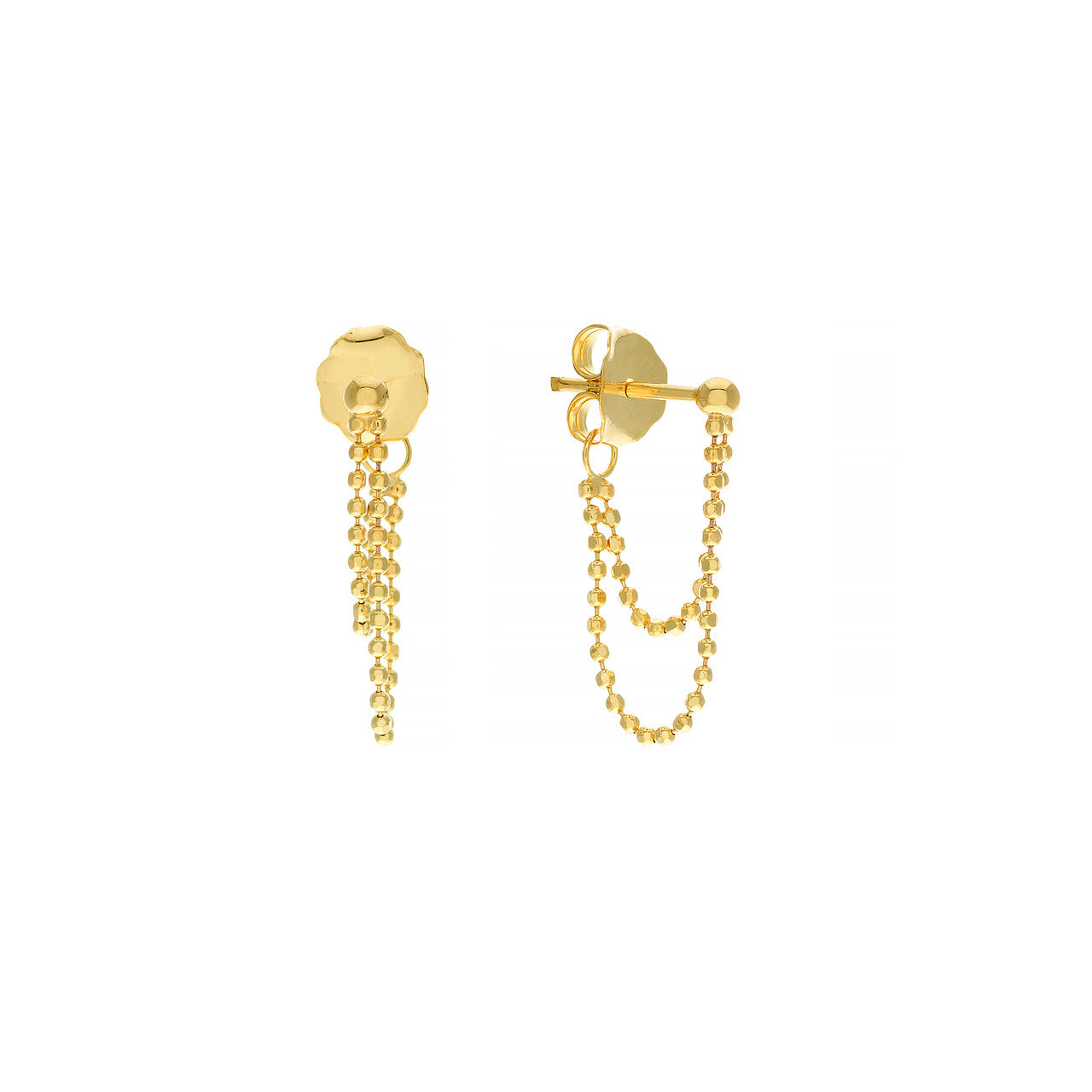 Simple bead chain duo huggie earrings by My Store, showcasing a delicate design with shimmering beads.