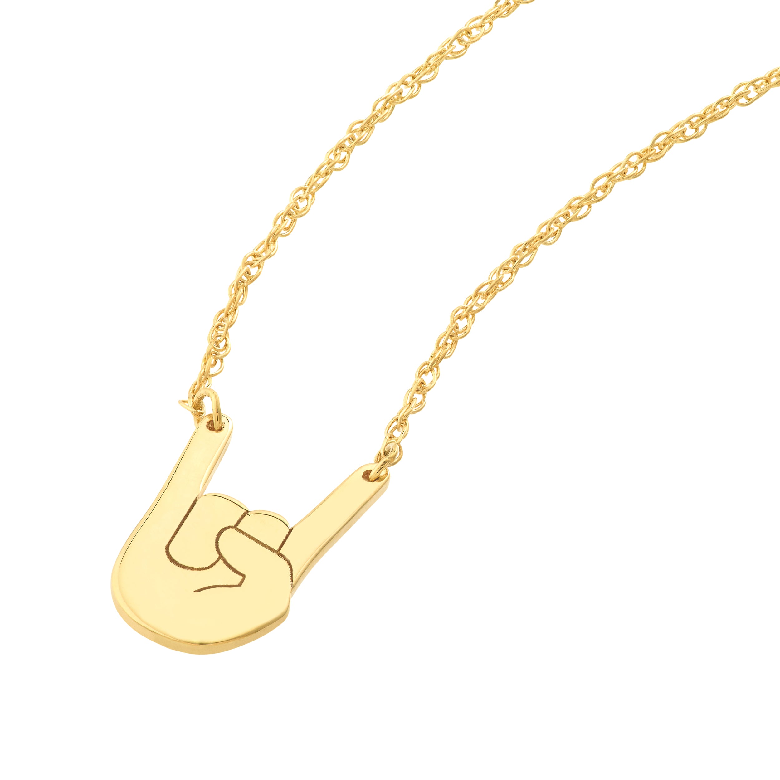 14K Gold Rock On Pendant Necklace