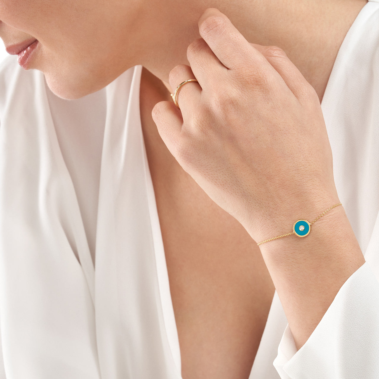 Simple Azure Gaze Bolo Bracelet by My Store featuring a sleek design with a blue gemstone accent.