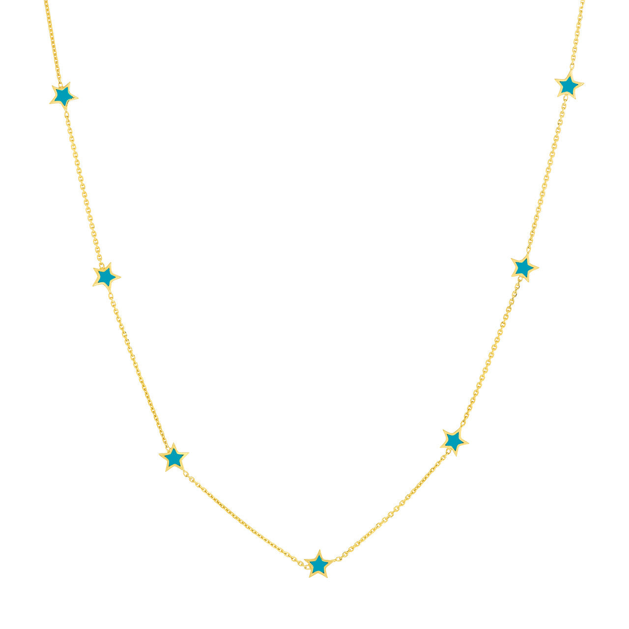 Seven Teal Enamel Mini Stars Necklace