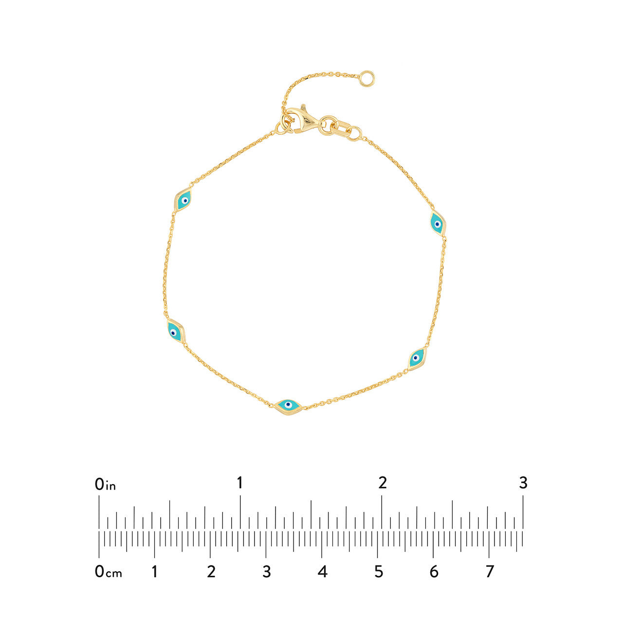 14K gold enamel evil eye station chain, close-up view