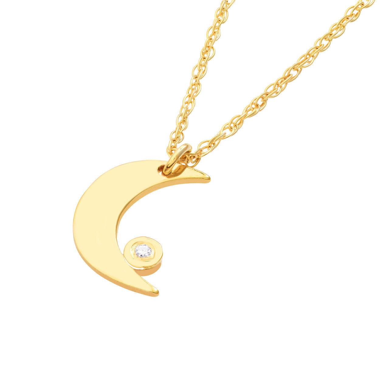 Simple diamond bezel half moon necklace by My Store, featuring a delicate design and sparkling gemstones.
