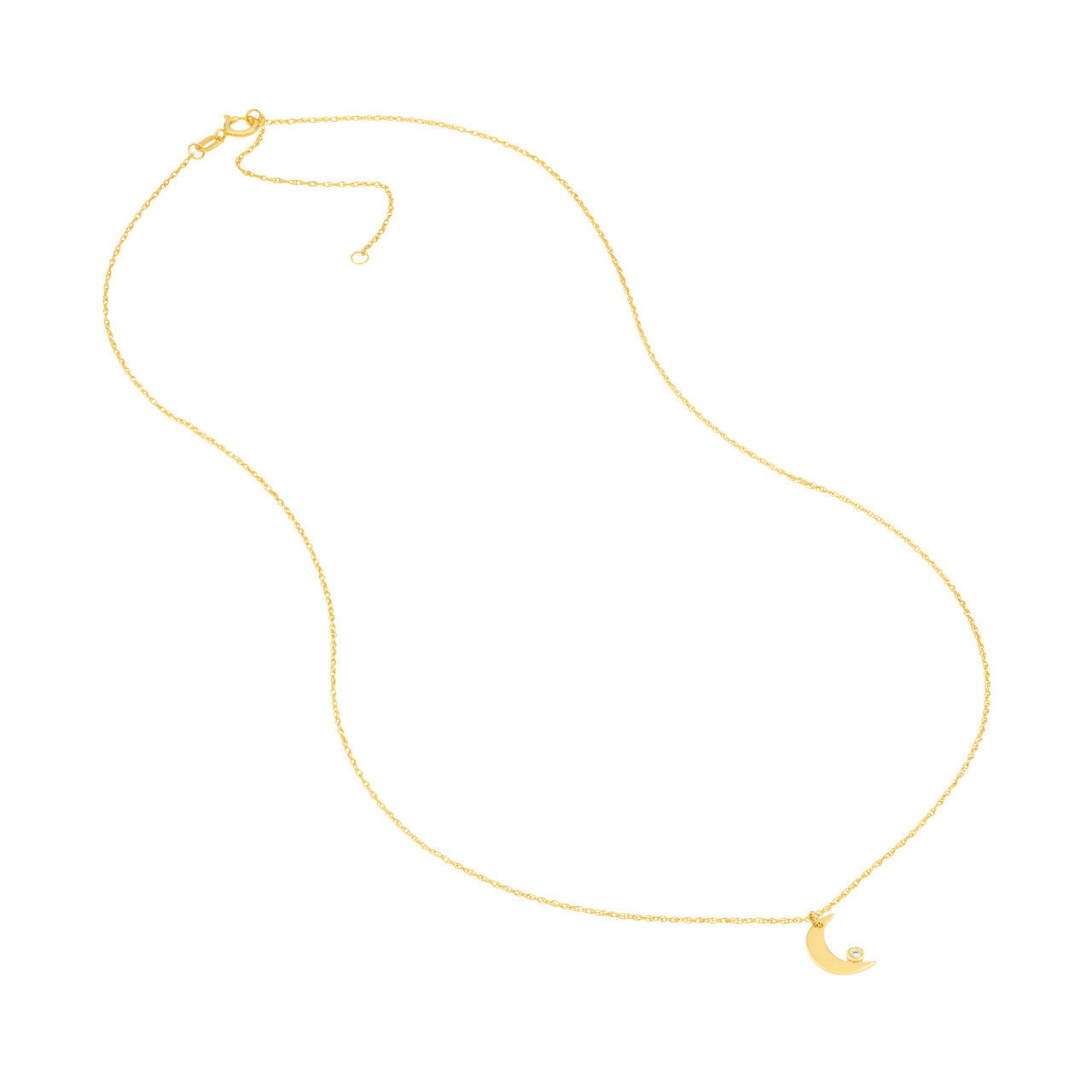 Simple diamond bezel half moon necklace by My Store, featuring a delicate design and sparkling gemstones.