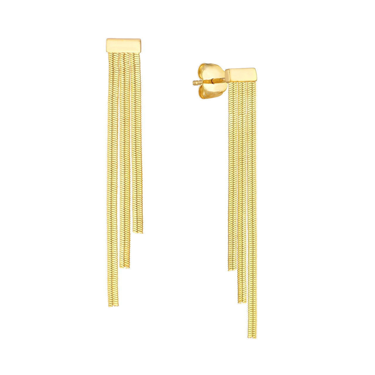 Simple ascending triple snake chain earrings by My Store, featuring a sleek, intertwined design in a polished finish.