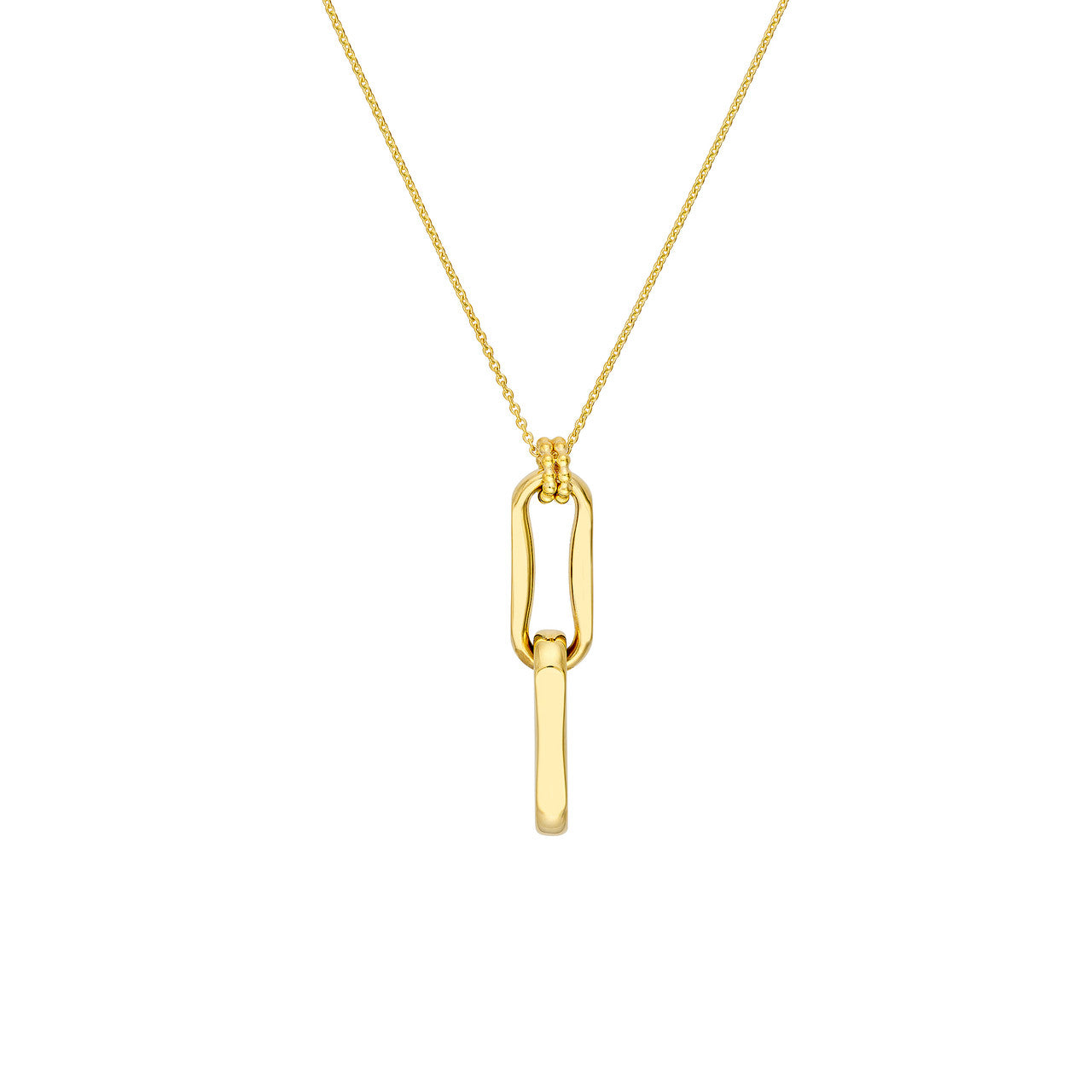 14K gold double oval link pendant necklace with interlocking links
