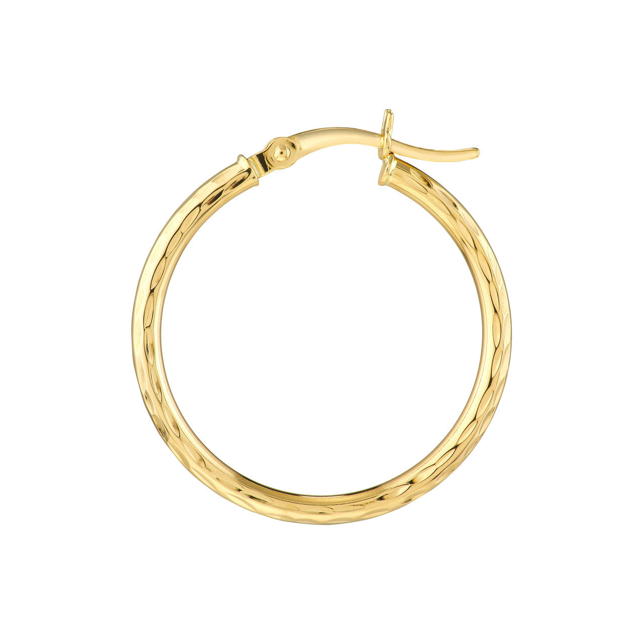 2mm x 25mm diamond-cut hoop earrings with a shiny finish, showcasing intricate design and elegant style.