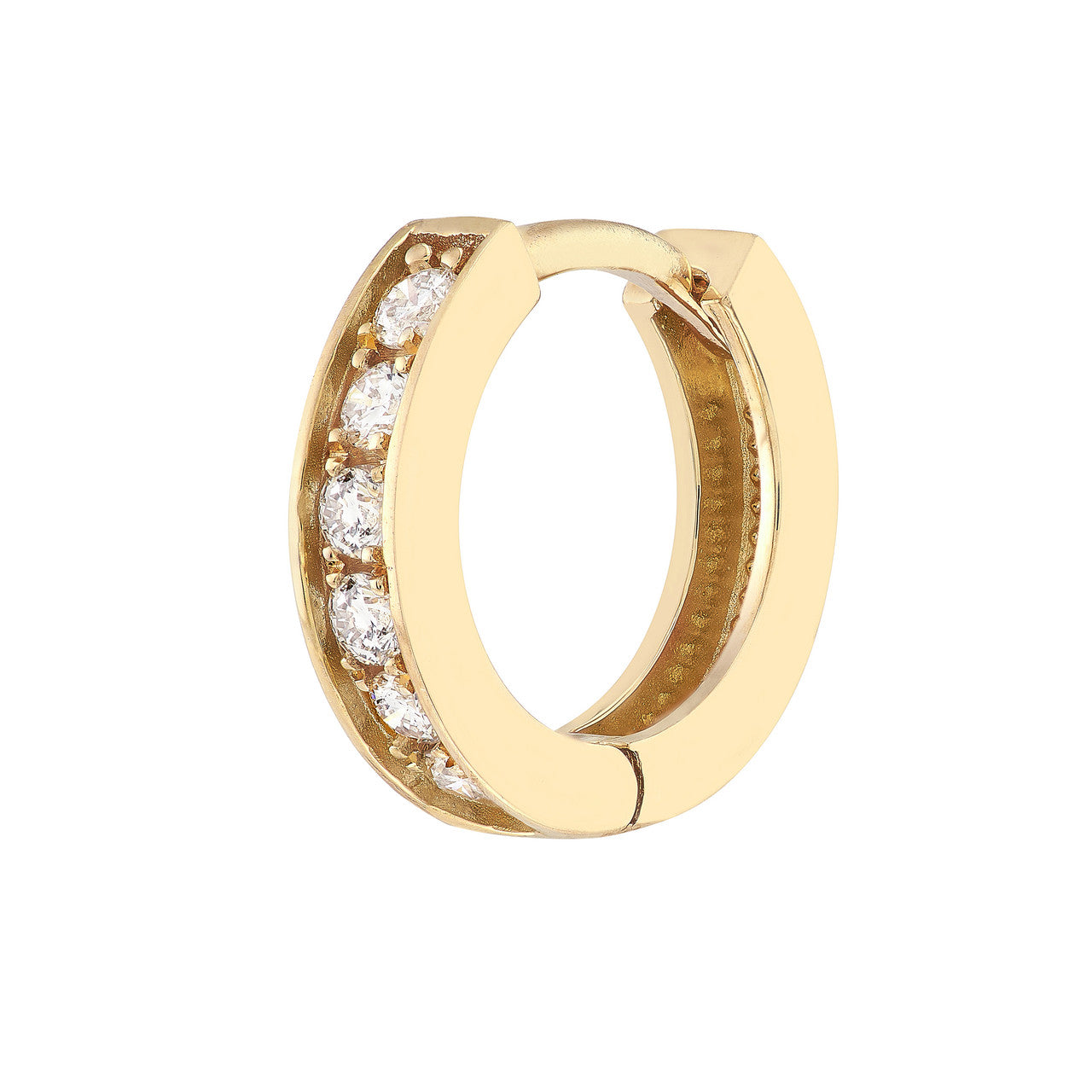 14K gold diamond line huggie hoop earring