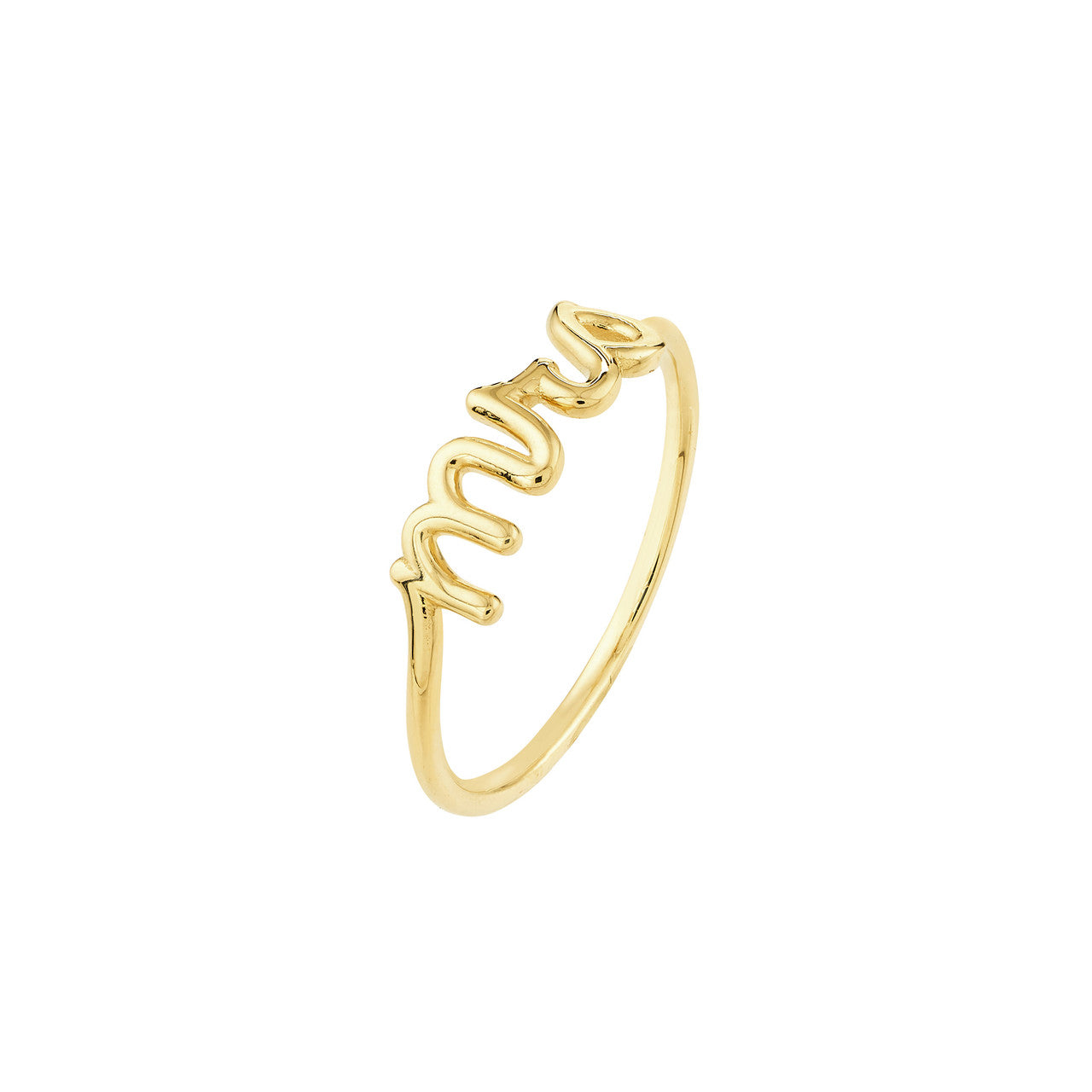 Gold script "Mrs" ring by My Store with elegant lettering and a sleek design, perfect for brides.
