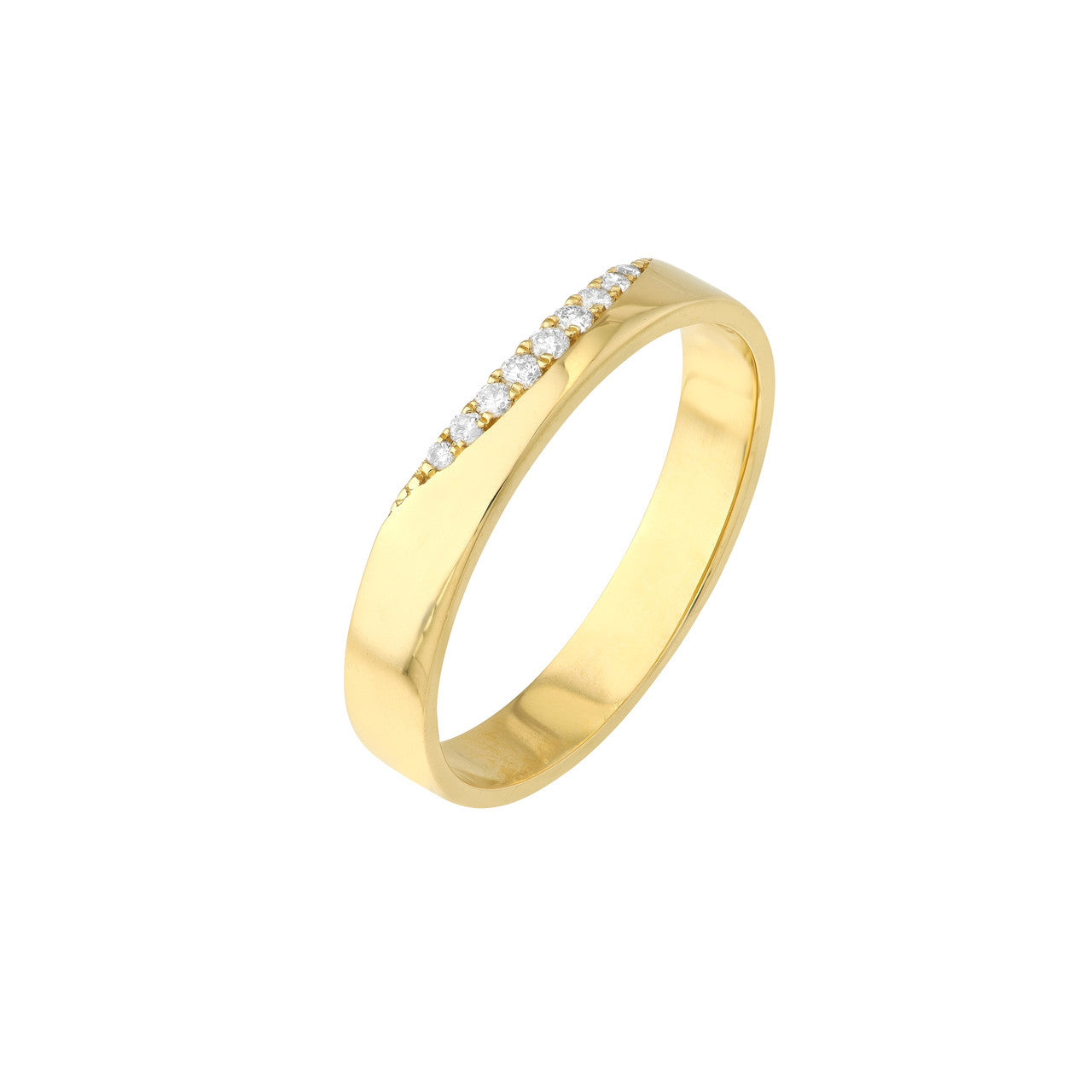 14K gold diamond curved side polished band, detail view