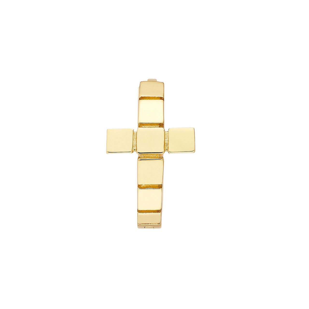 Segmented cross huggies earrings by My Store, featuring a unique design with interlocking elements in a polished finish.