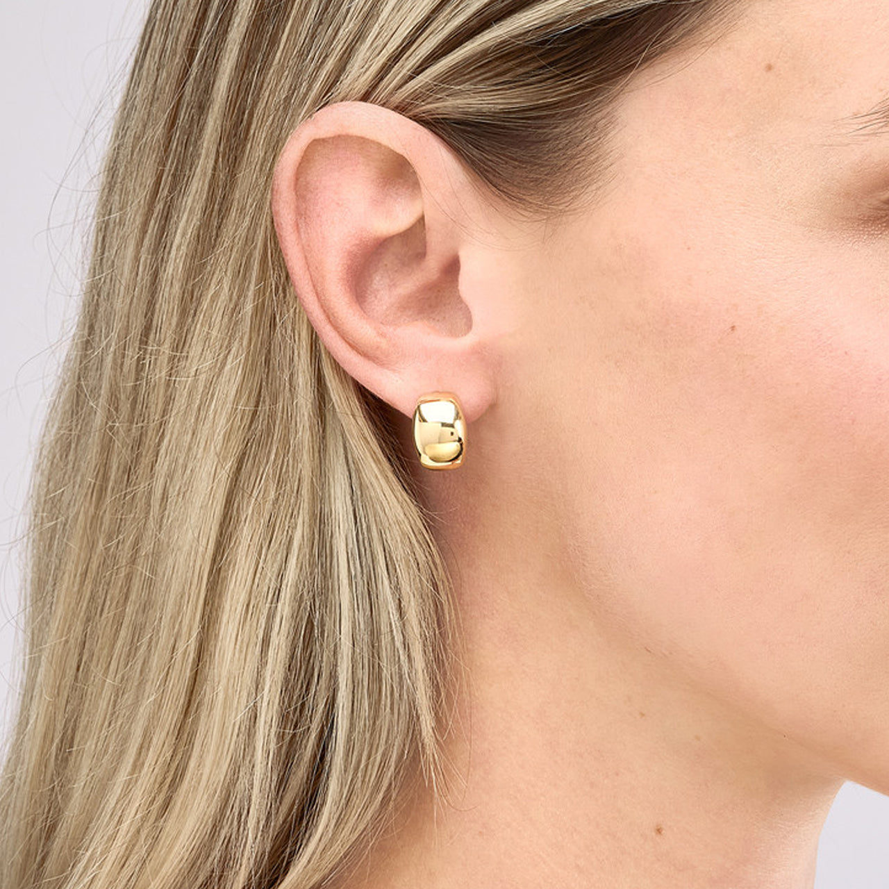 Simple wide dome hoop earrings in gold by My Store, showcasing a sleek, polished finish and contemporary design.
