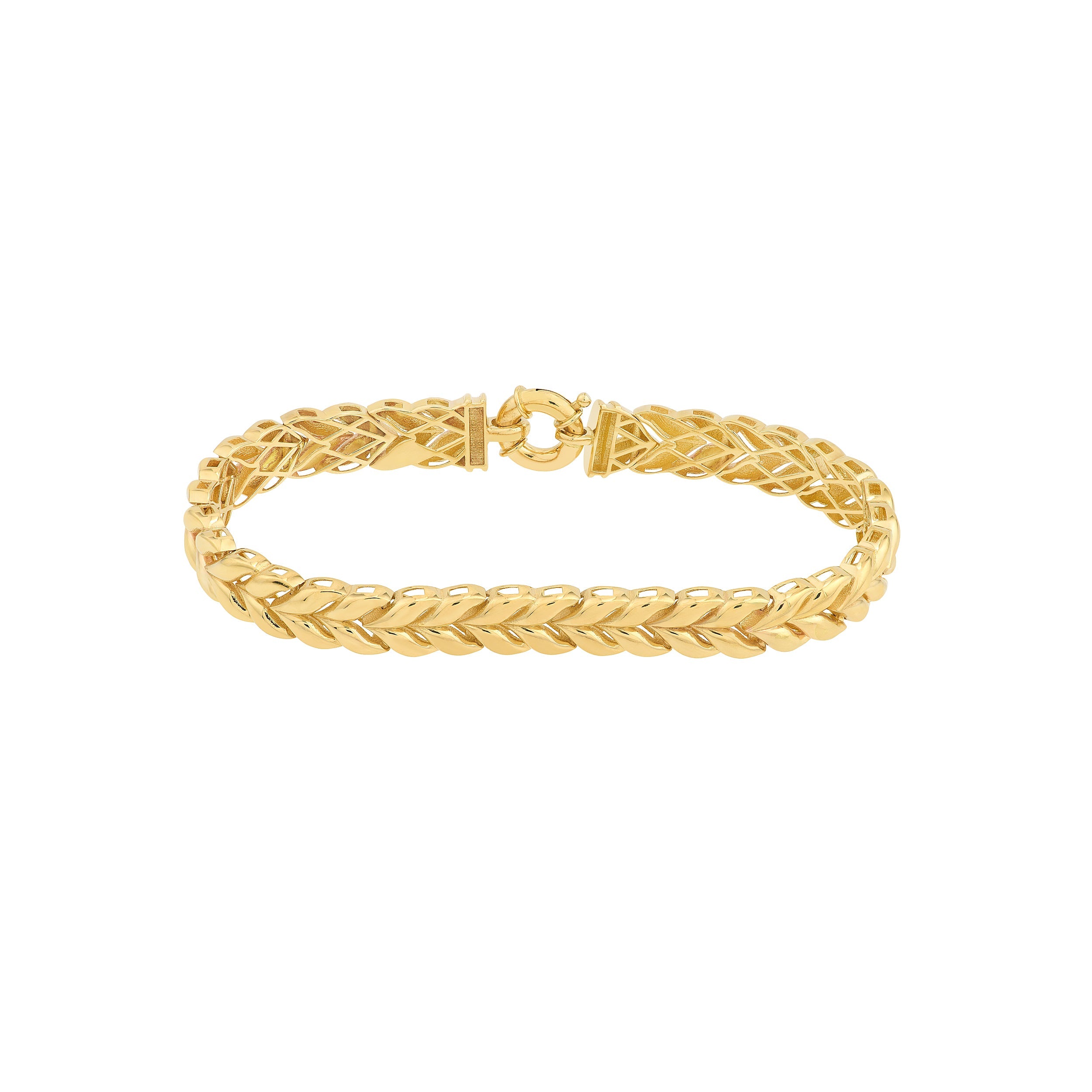 Woven wheat link bracelet in solid 14K gold from VIA Jewelers