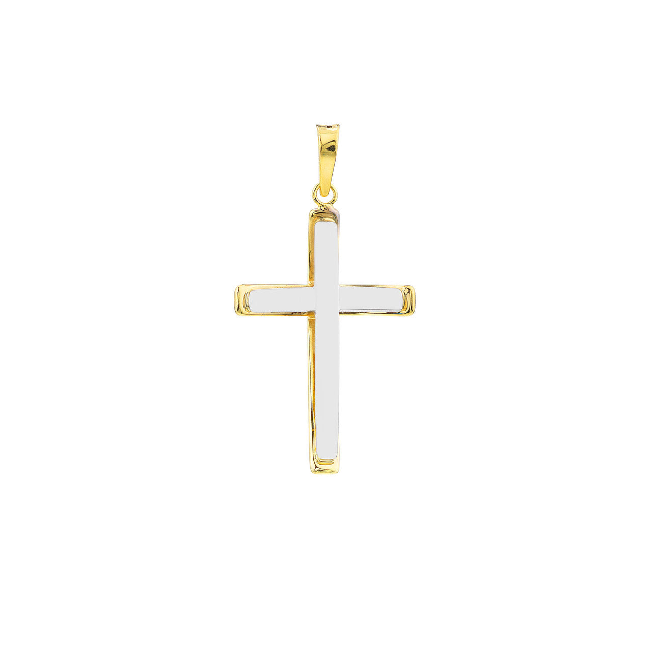 Two-tone reversible cross pendant by My Store, featuring a sleek design with contrasting finishes.