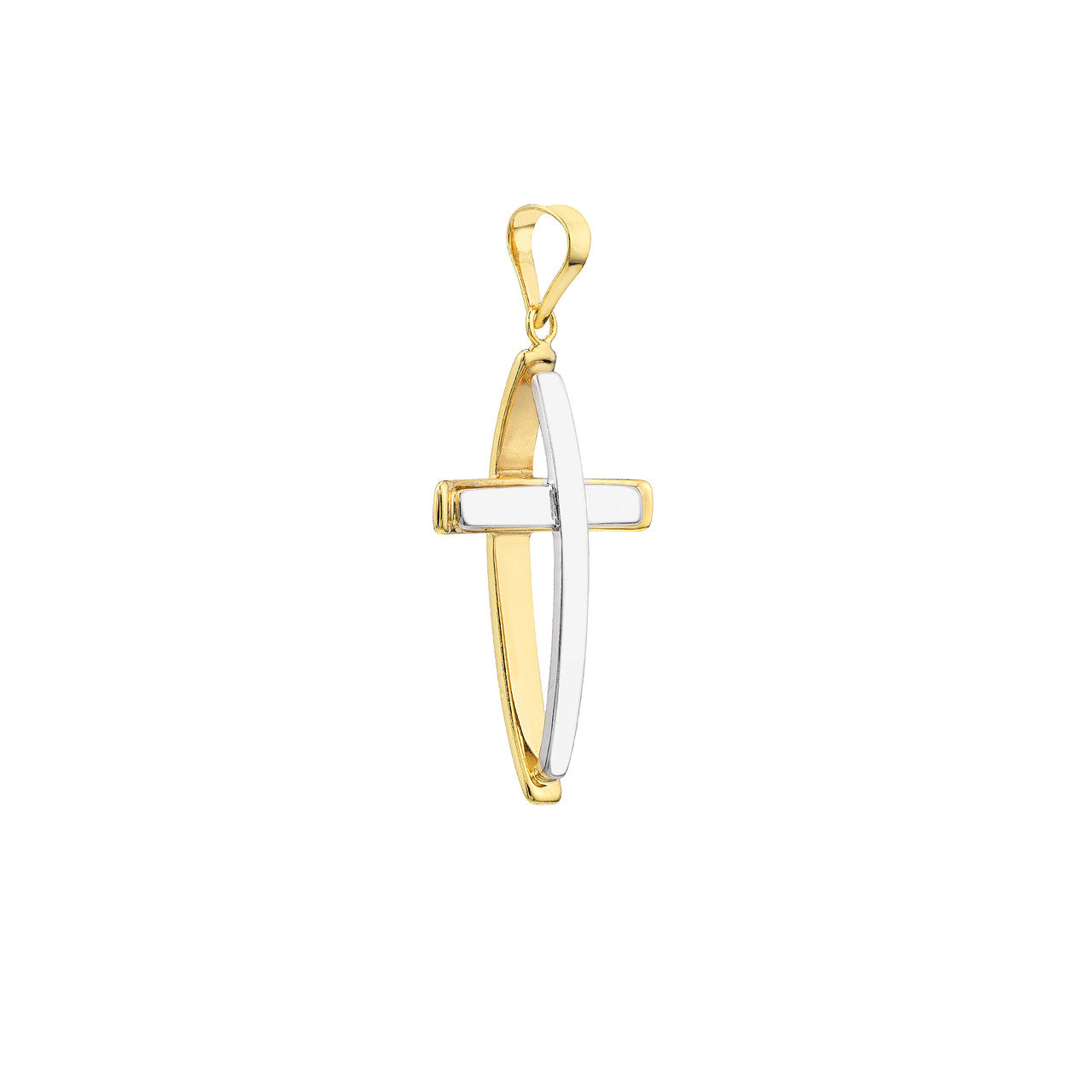 Two-tone reversible cross pendant by My Store featuring a sleek, modern design in silver and gold tones.