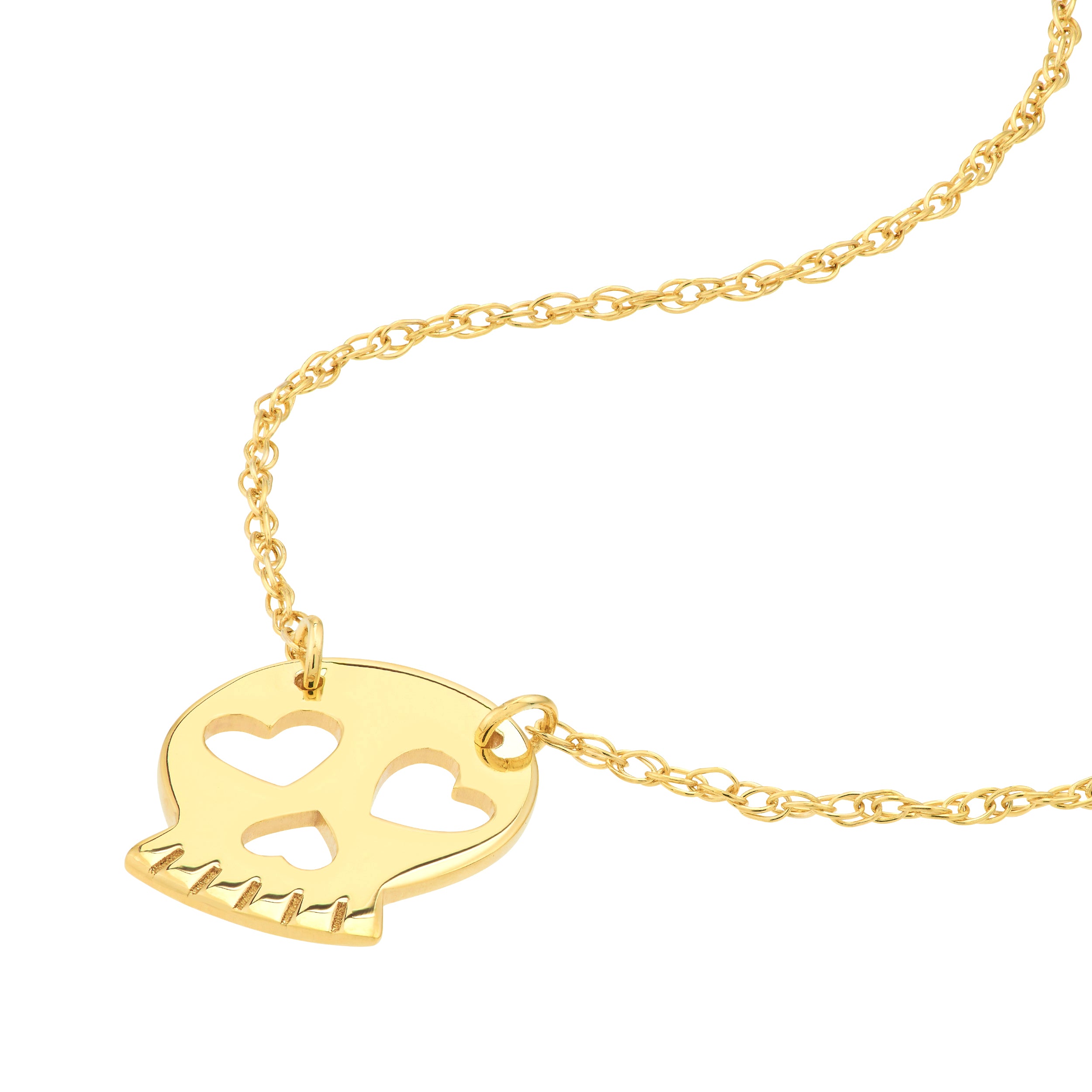 14K gold mini sugar skull adjustable necklace, detail view