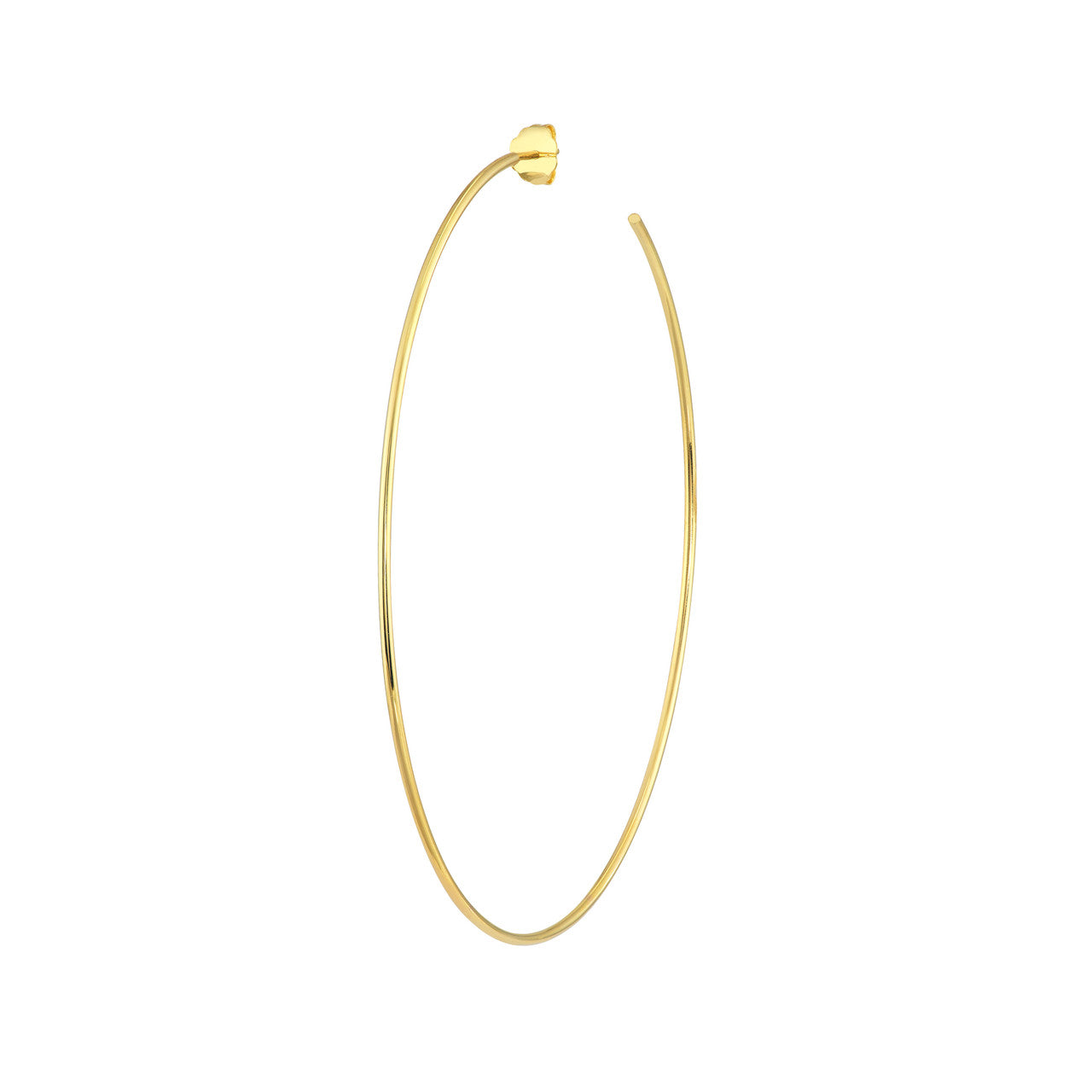 Gold 75mm x 1.15mm hoop post earrings with a polished finish, showcasing a sleek, modern design.