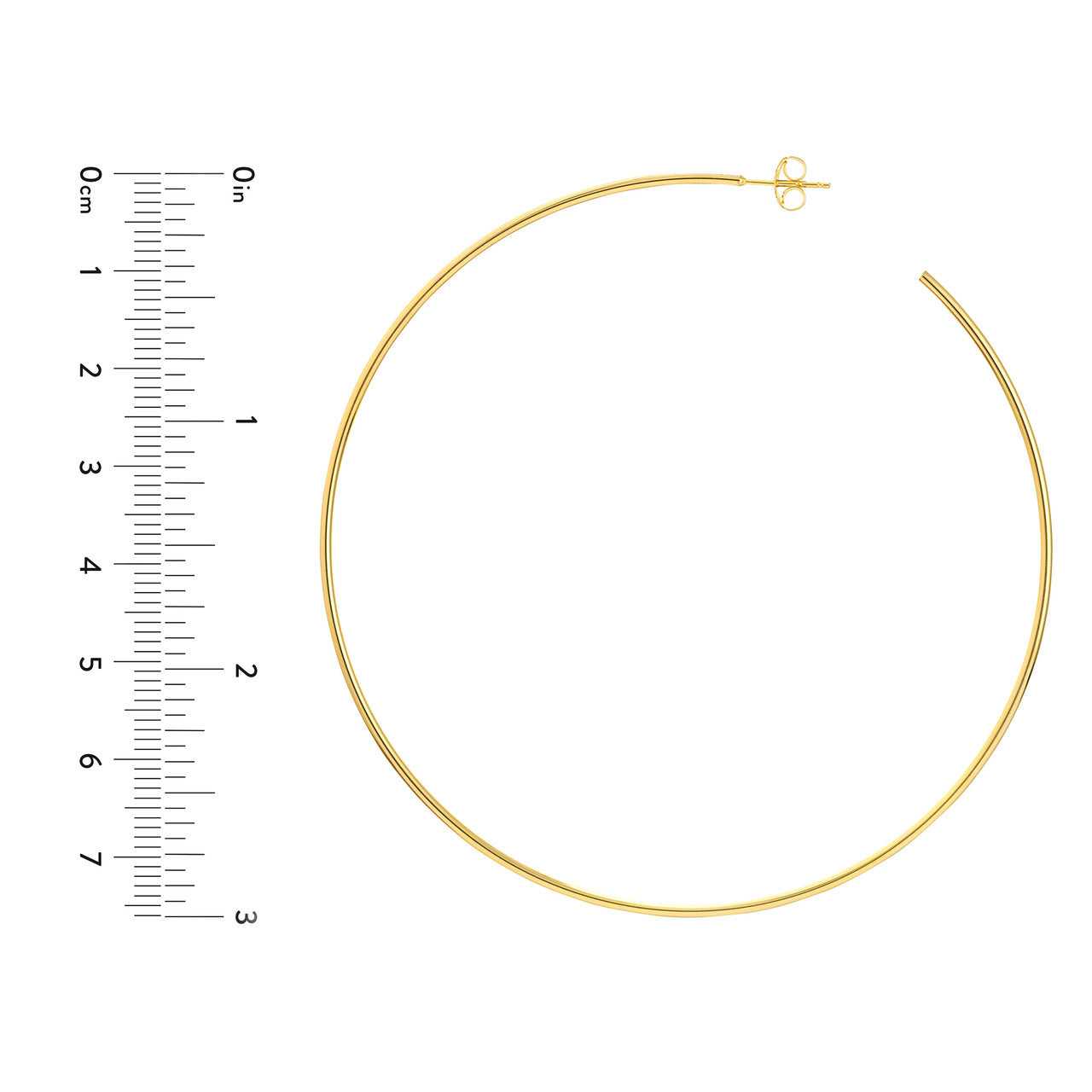 Gold 75mm x 1.15mm hoop post earrings with a sleek design by My Store, showcasing a shiny finish.