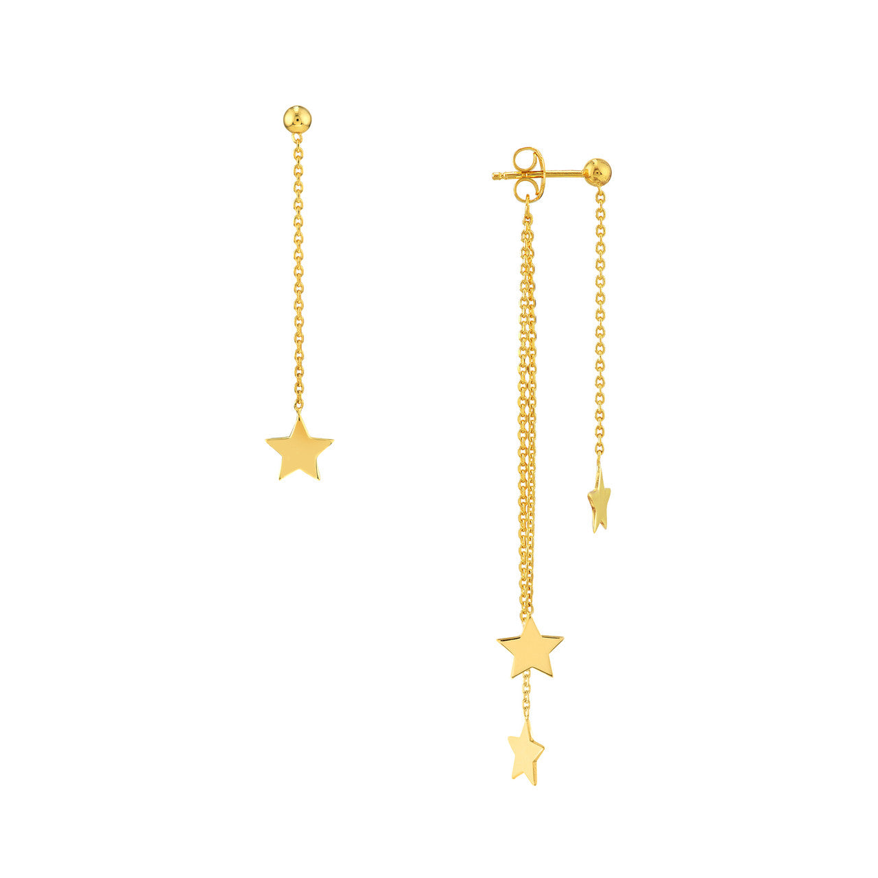 Triple strand dangle star earrings by VIA JEWELERS featuring delicate stars and a sleek, modern design.