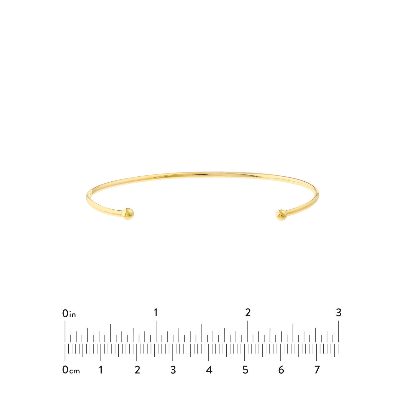 14K yellow gold cuff bangle with beaded ends, additional view