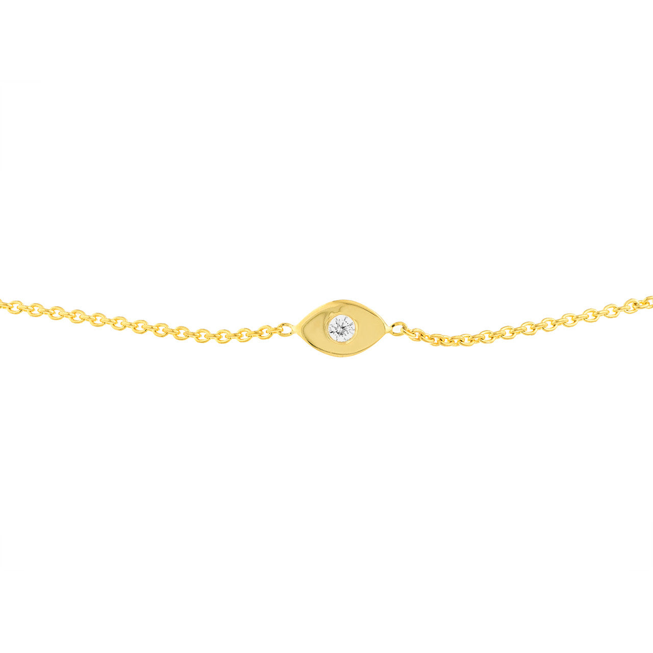 14K gold diamond evil eye bolo bracelet, protection charm design