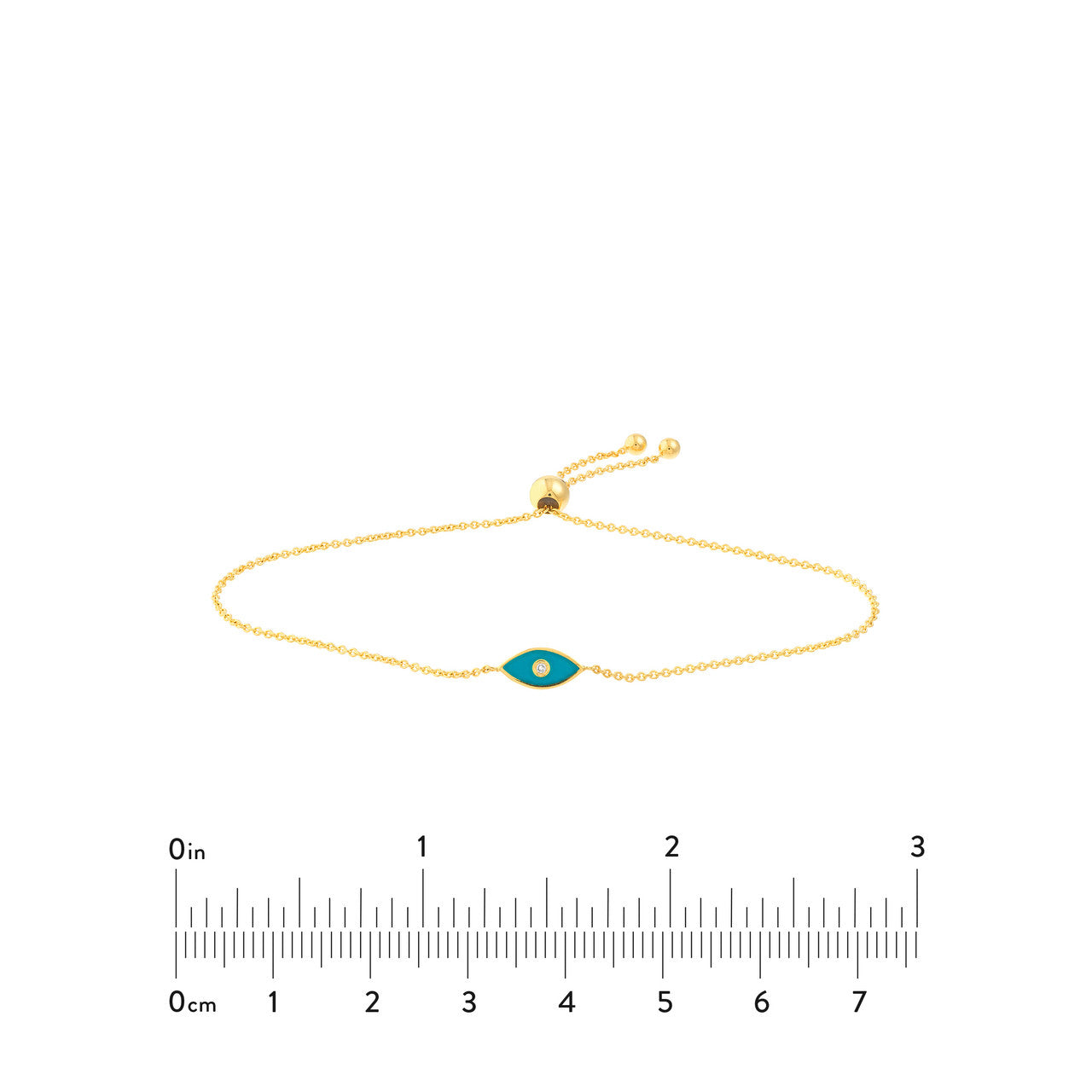 14K gold blue enamel evil eye bolo bracelet, alternate view