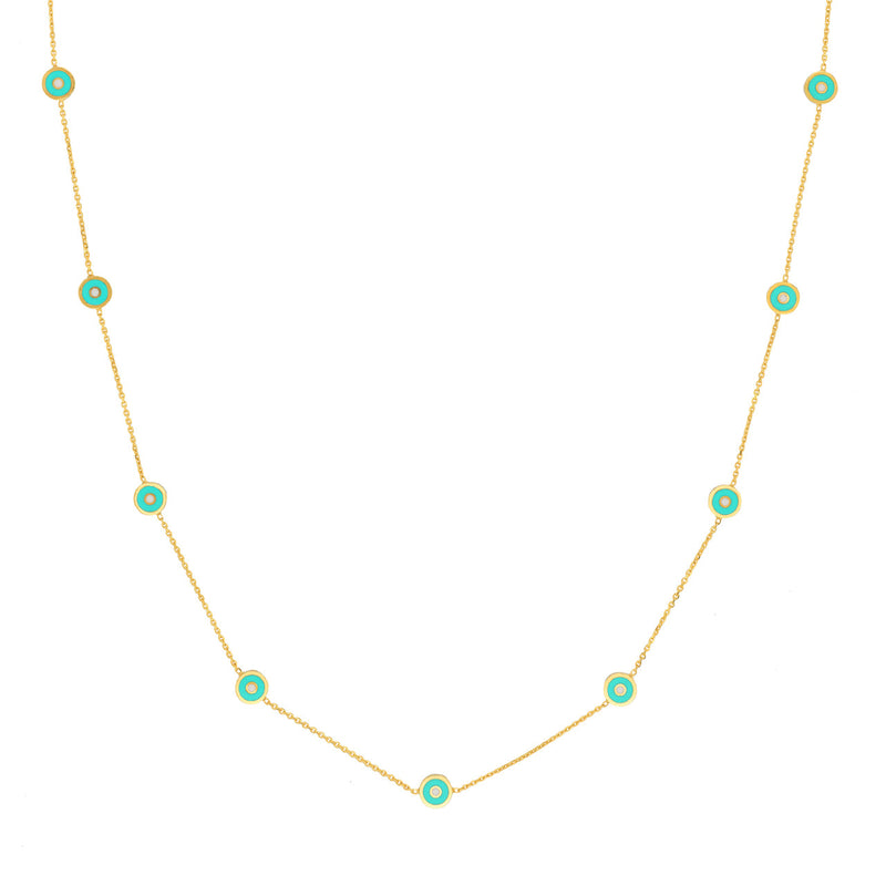Turquoise Enamel Round Evil Eye Necklace