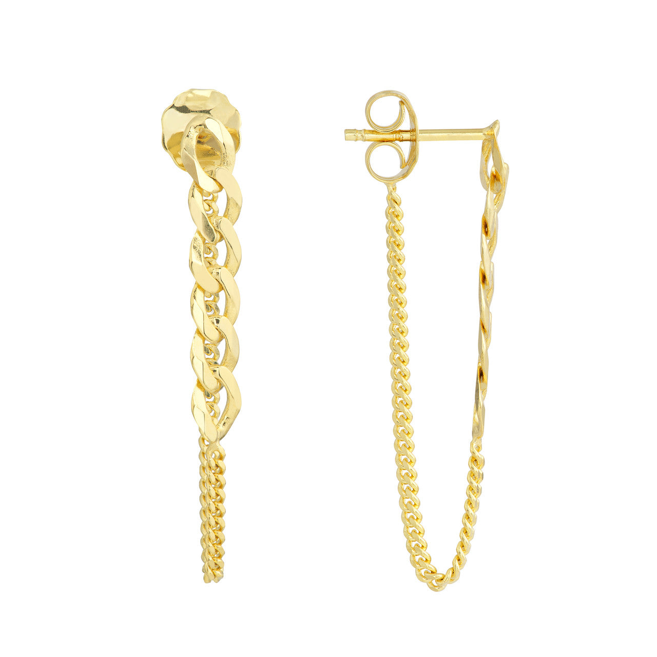 Simple 50/50 curb chain front-to-back earrings by My Store, featuring a sleek, modern design in silver.
