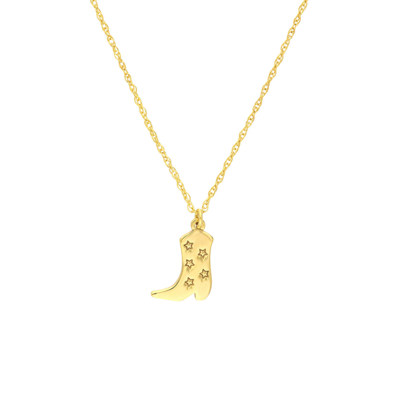 Simple Five Stars cowboy boot necklace in silver with intricate detailing and a vintage-inspired design.