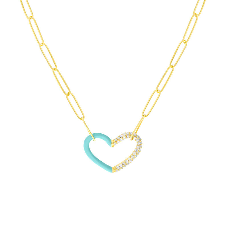 Turquoise Enamel Diamond Heart Necklace