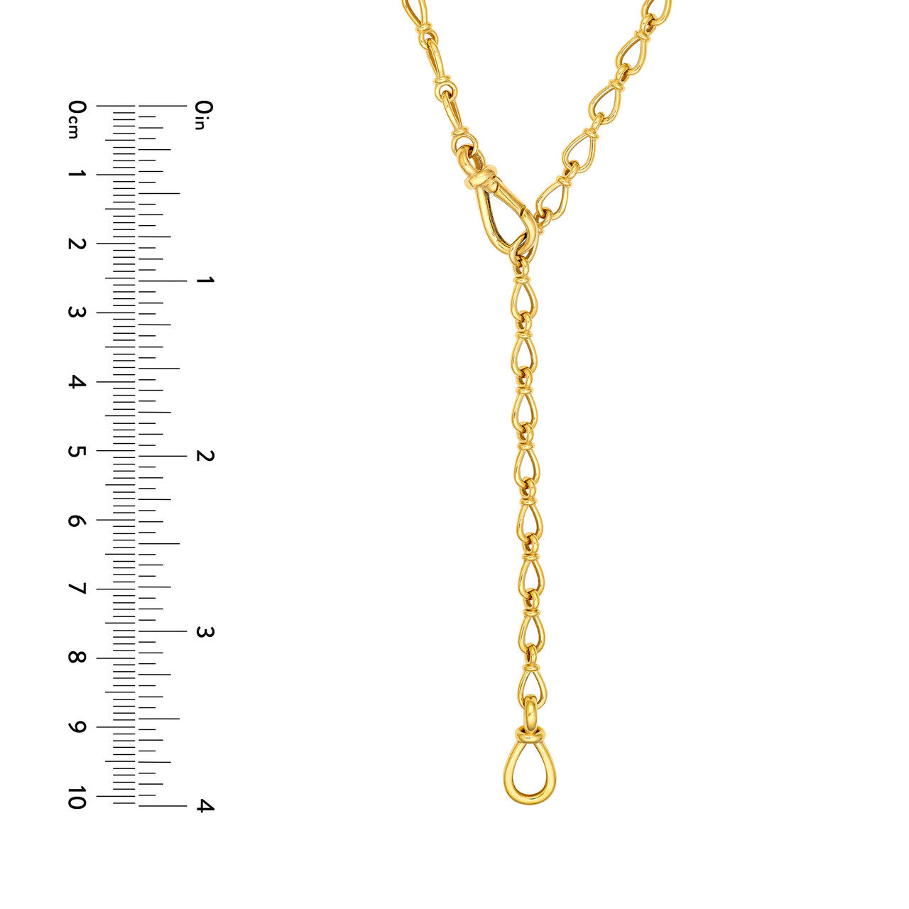 Simple teardrop link lariat necklace by VIA Jewelers featuring a sleek design and elegant chain.