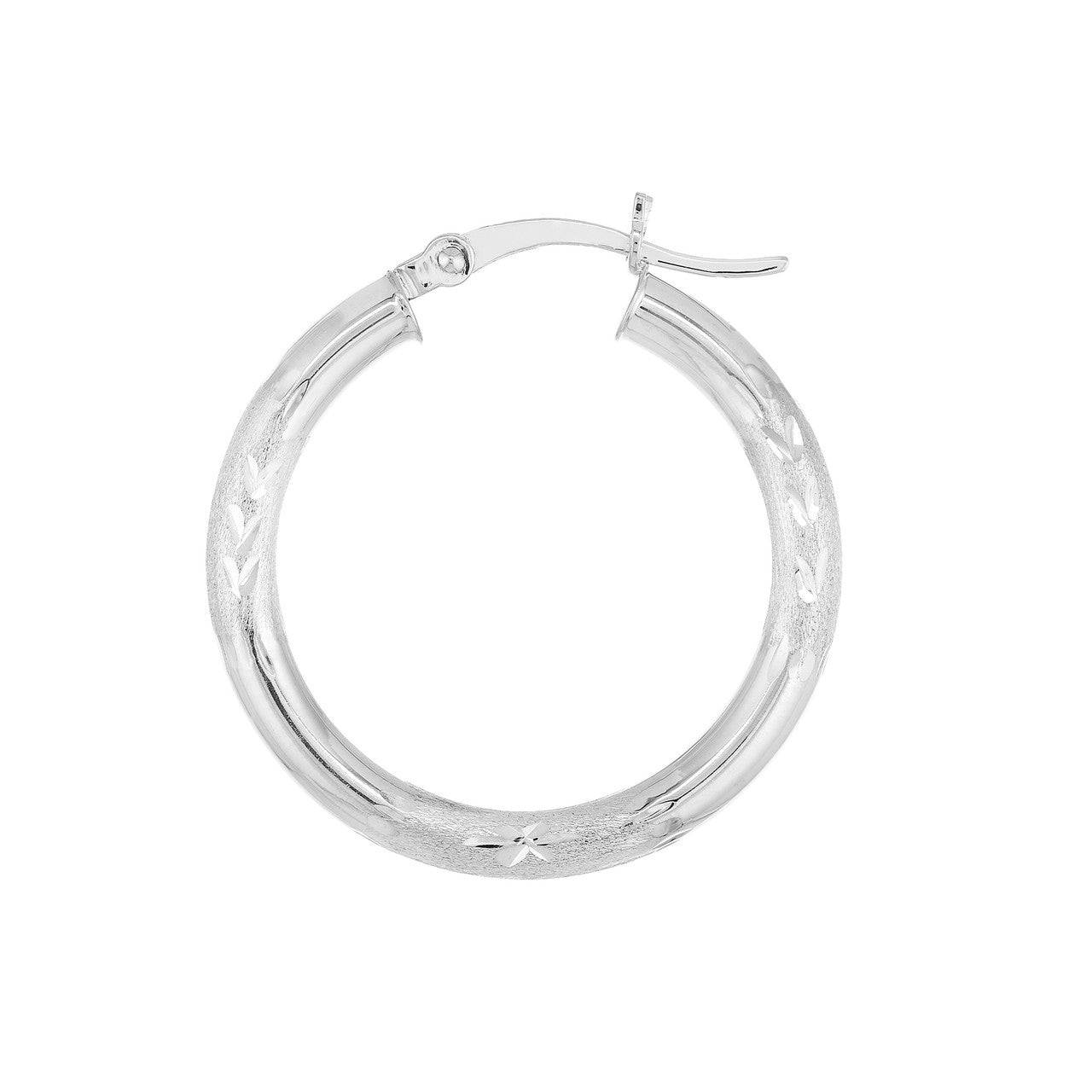 Gold Florentine round hoop earrings measuring 3x25mm, showcasing a textured finish and elegant design.