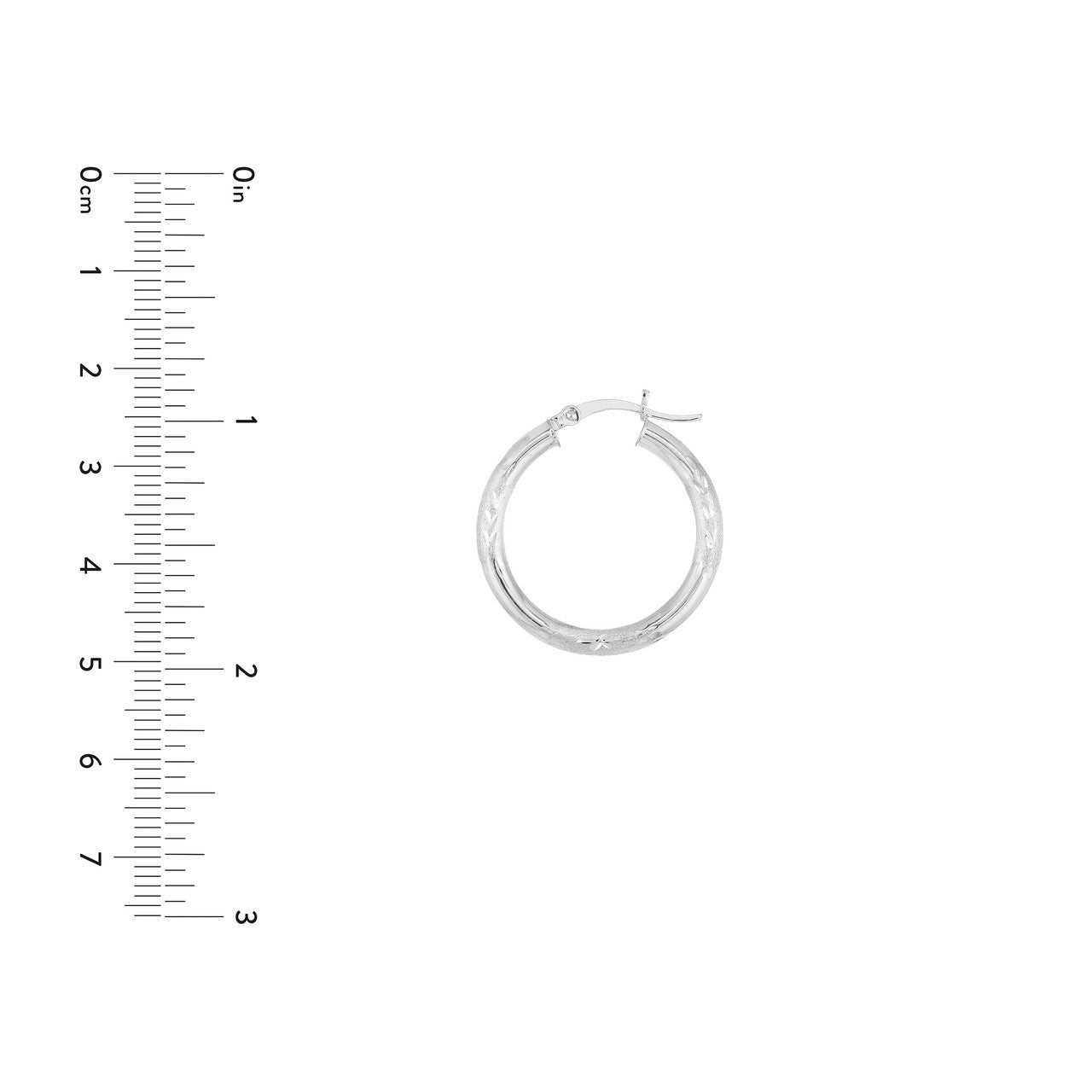 3x25mm D/C Florentine round hoop earrings with a textured finish and a shiny gold-tone surface.