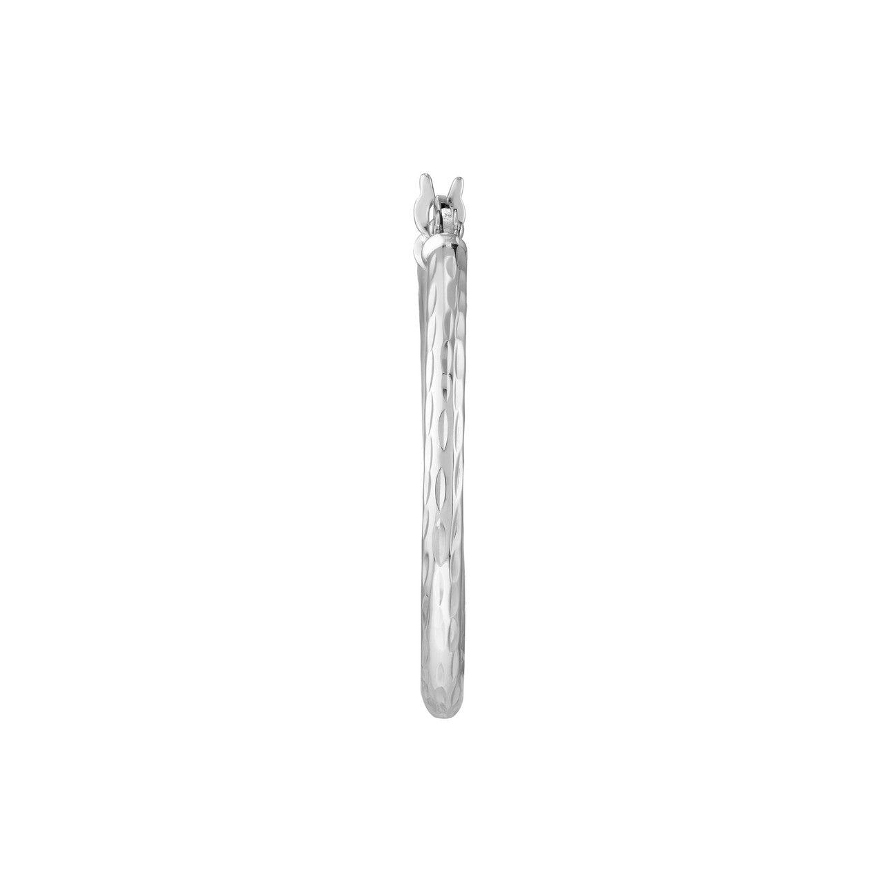 2mm x 25mm diamond-cut hoop earrings with a polished finish, showcasing a shimmering design and classic style.