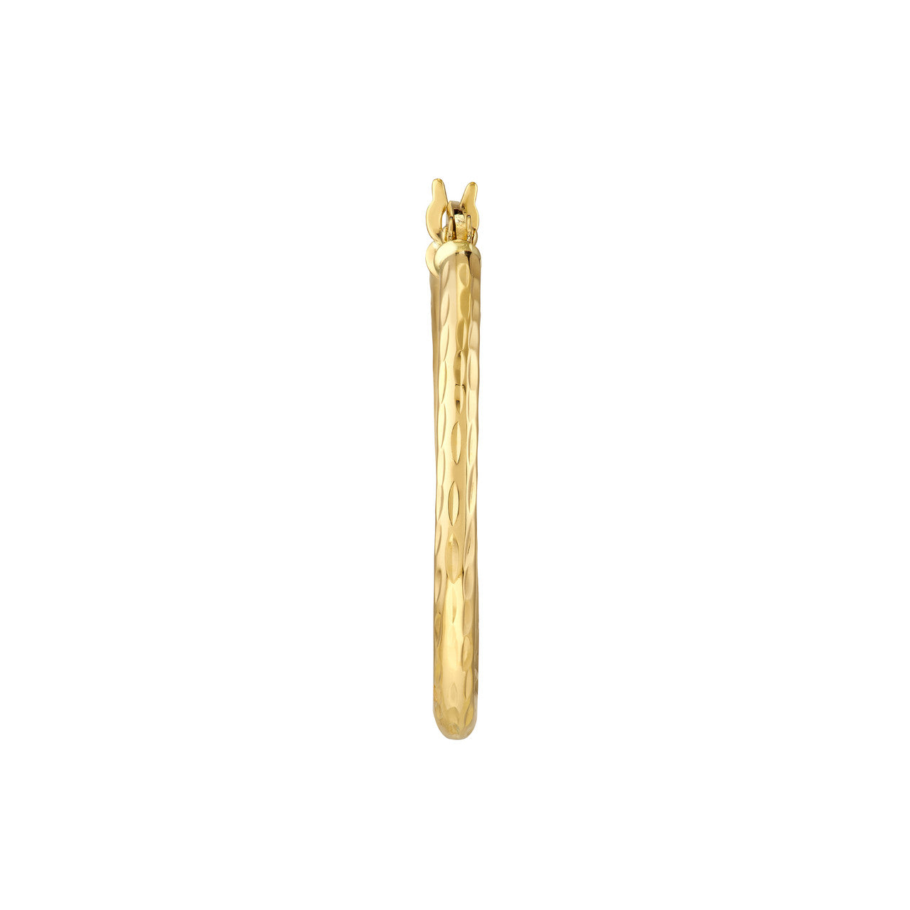 2mm x 25mm diamond-cut hoop earrings, showcasing a shiny finish and elegant design.