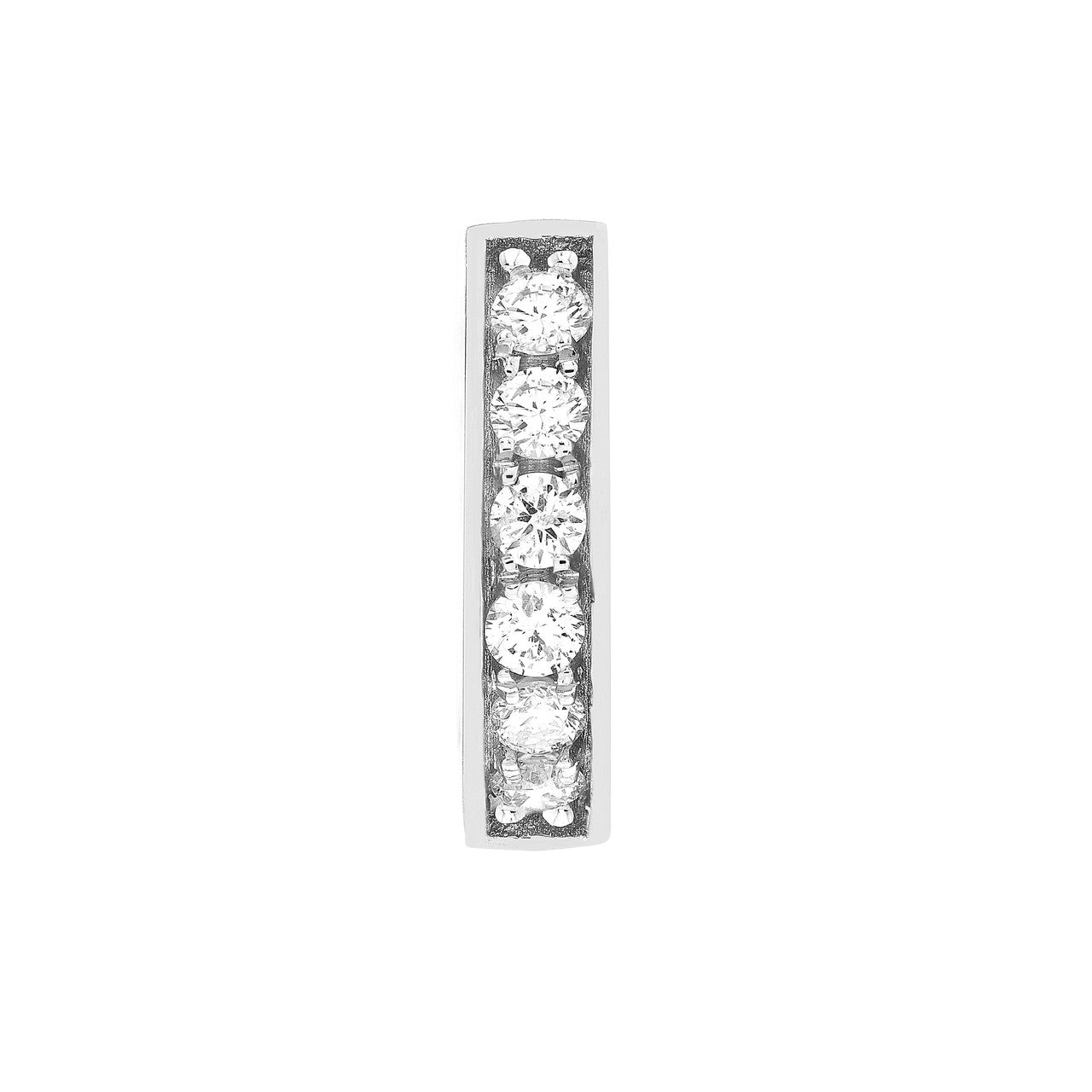 14K gold diamond line huggie earrings, polished finish, alternate view
