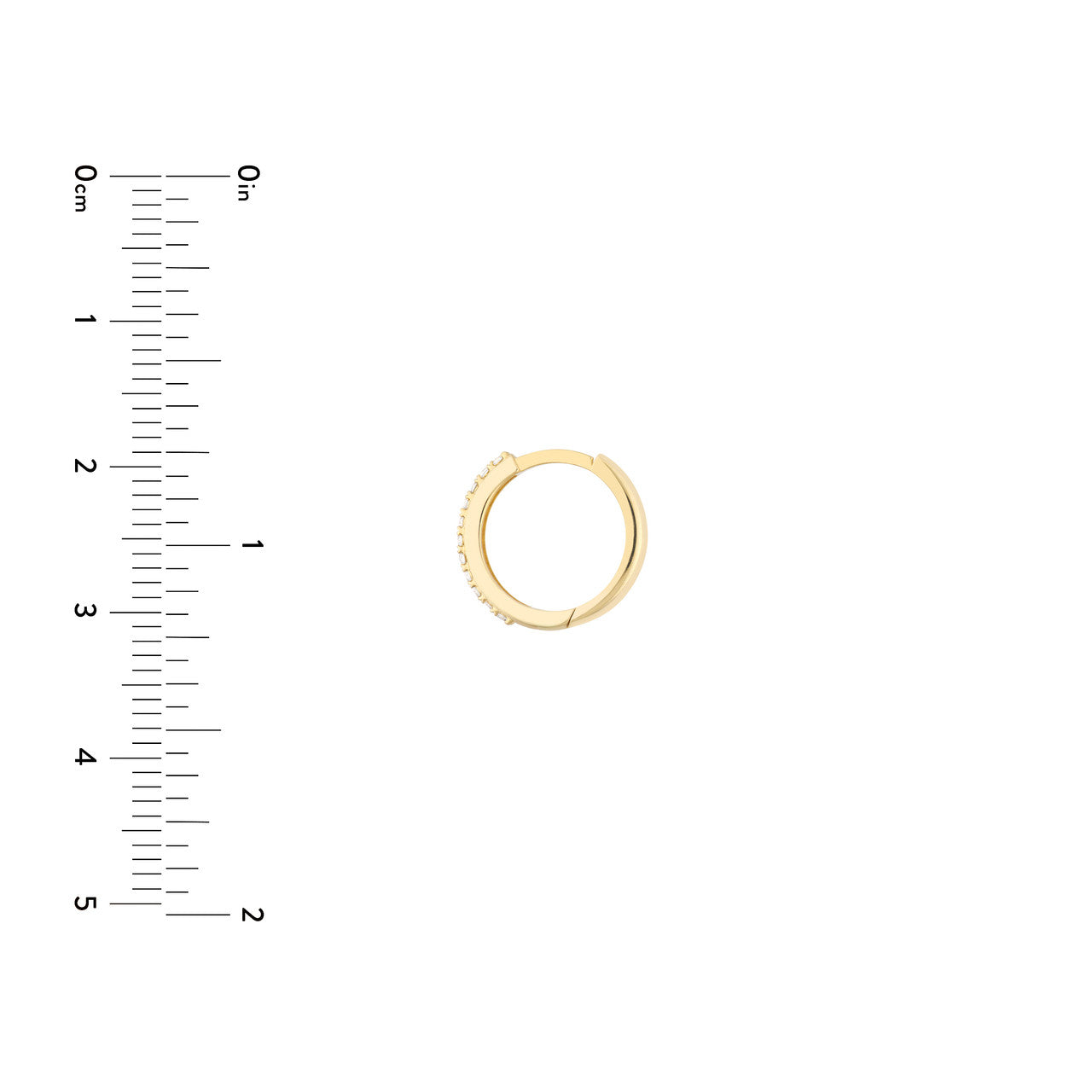 14K gold diamond mini hoop earrings, close-up view