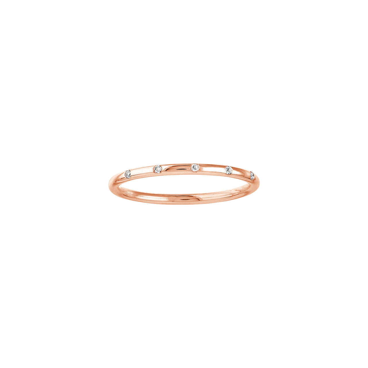 14K gold thin diamond band, polished surface, close-up