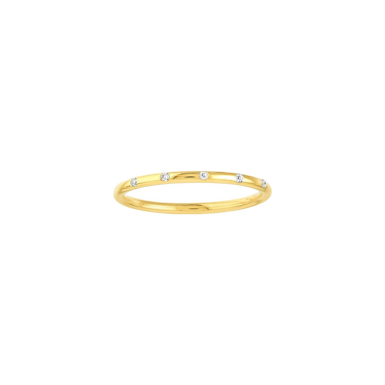 14K gold thin diamond band with sparkling diamonds in a delicate setting