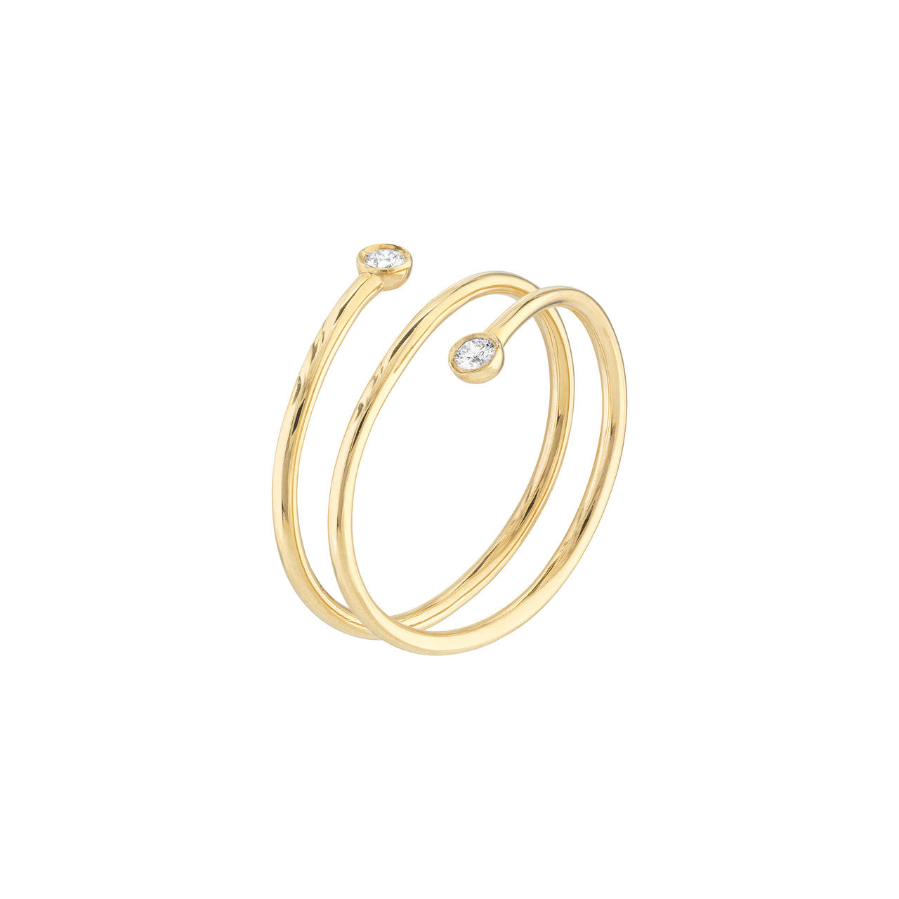 14K gold diamond wrap around bypass ring, detail view