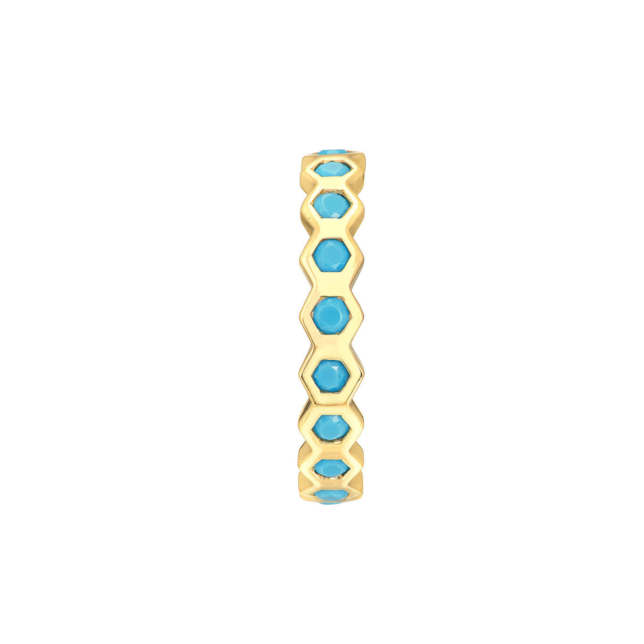 Round turquoise honeycomb J-hoops by My Store with intricate pattern and elegant hoop design.