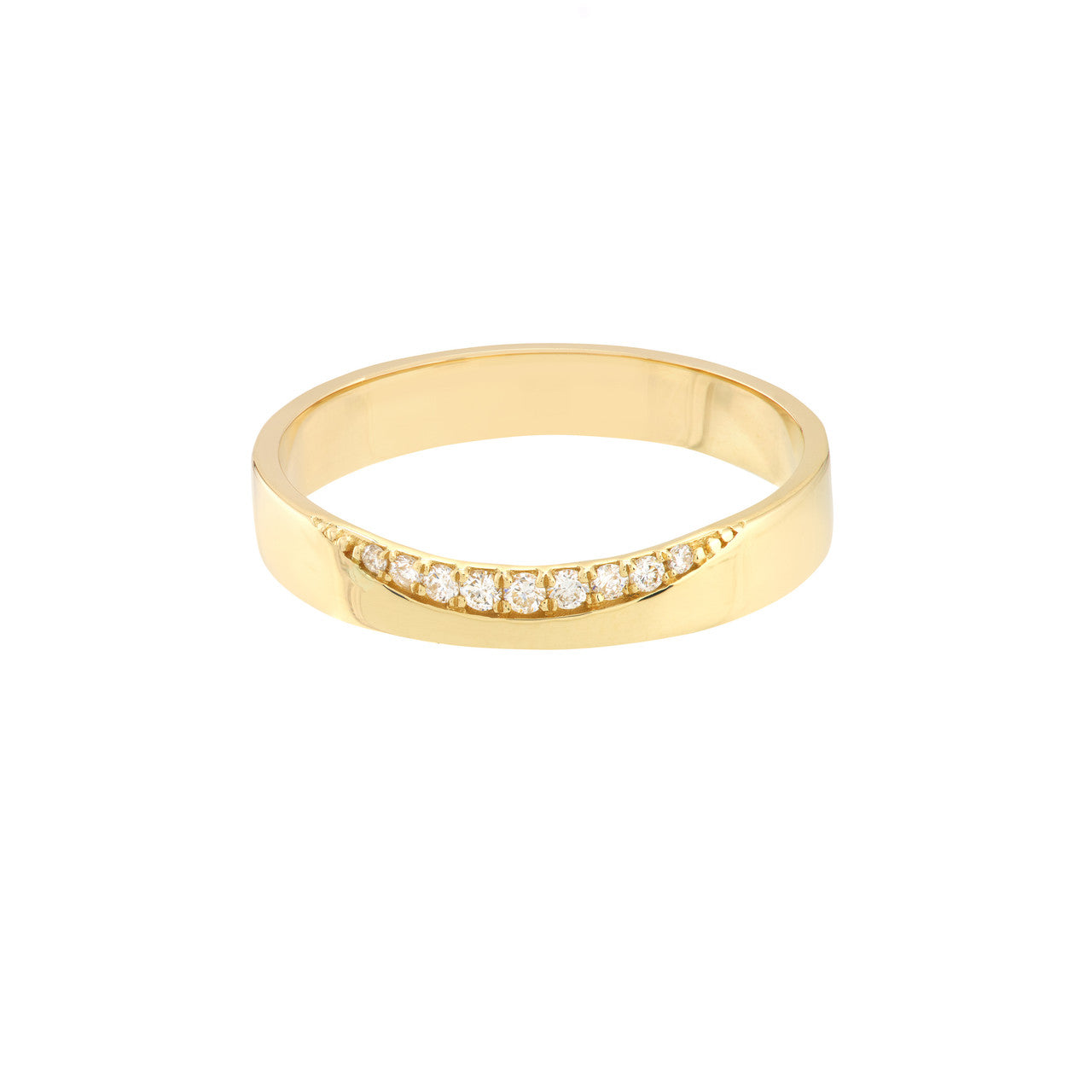 14K gold diamond curved side polished band