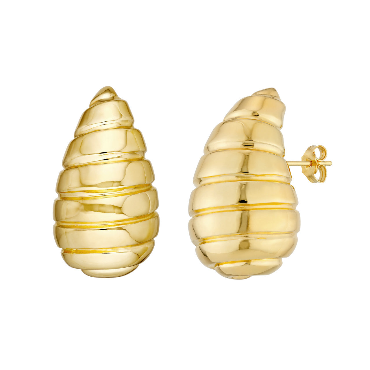 14K gold extra large ribbed teardrop dome earrings, textured finish