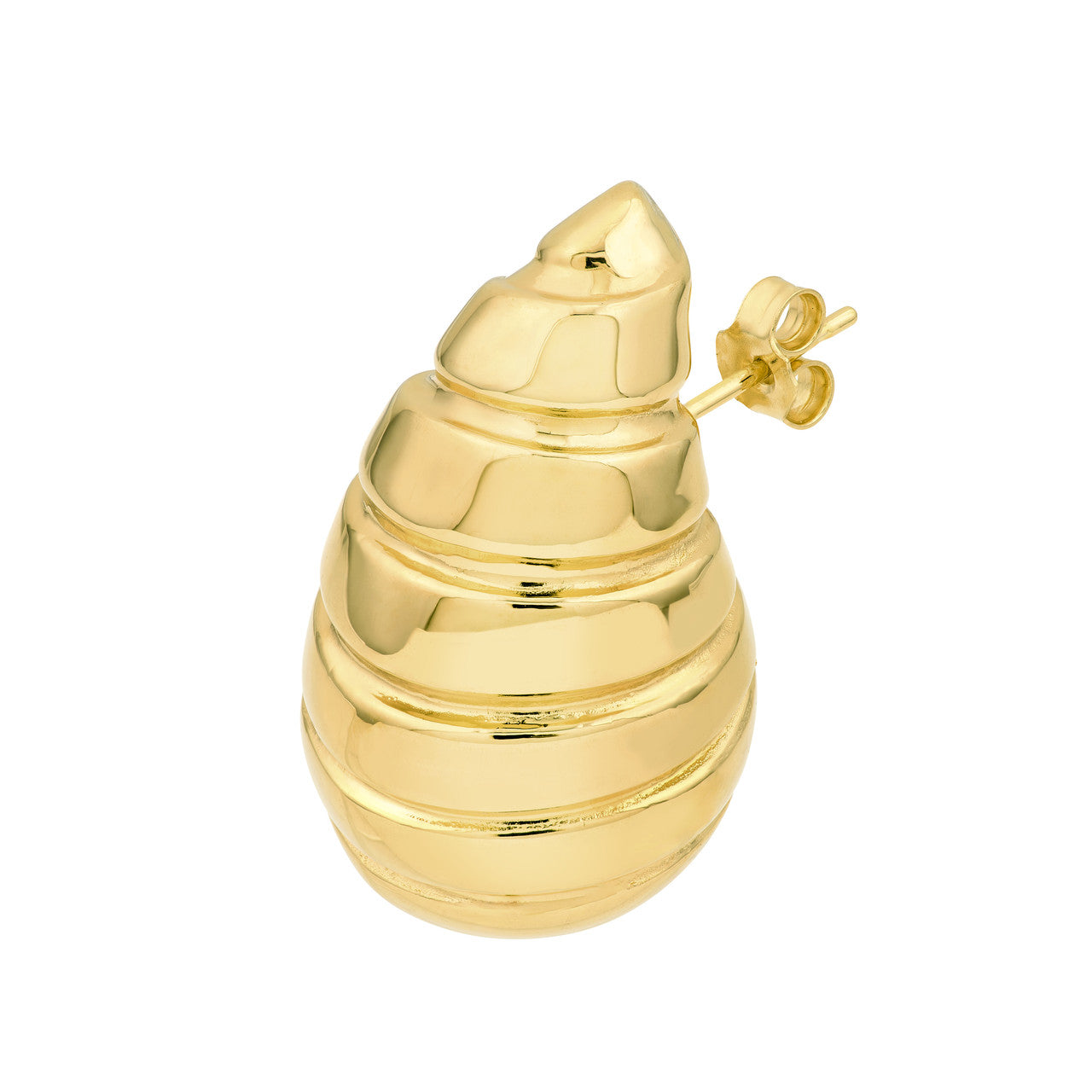 14K gold extra large ribbed teardrop dome earrings, alternate view