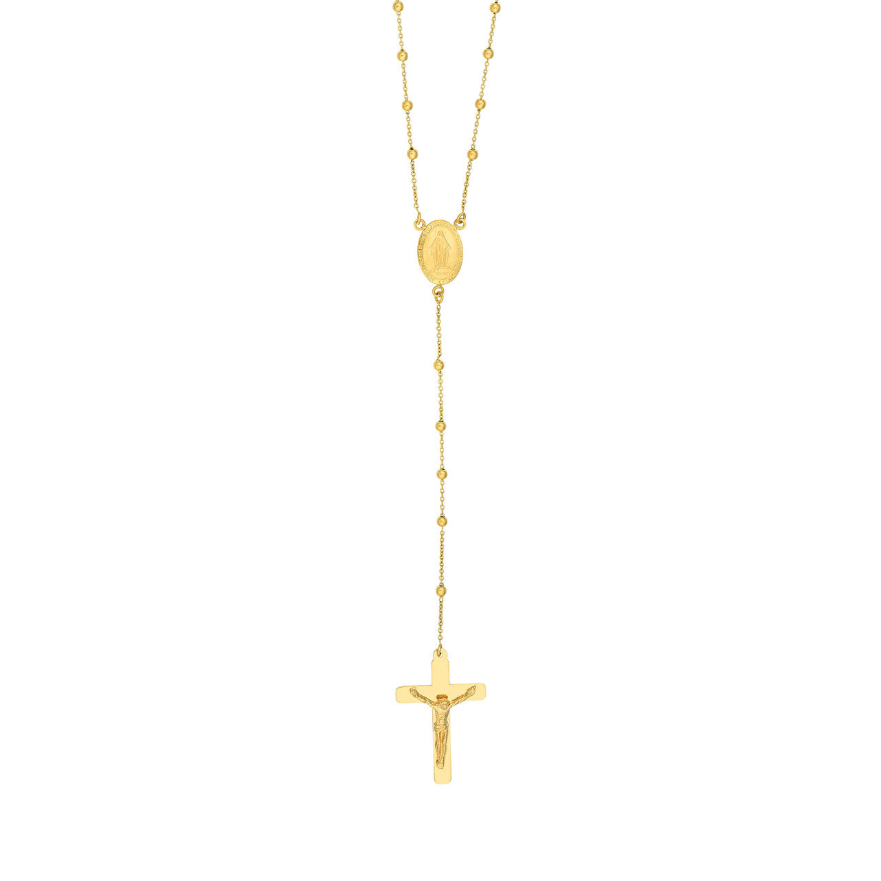 Traditional rosary necklace featuring a crucifix, crafted with elegant beads and a metal chain.