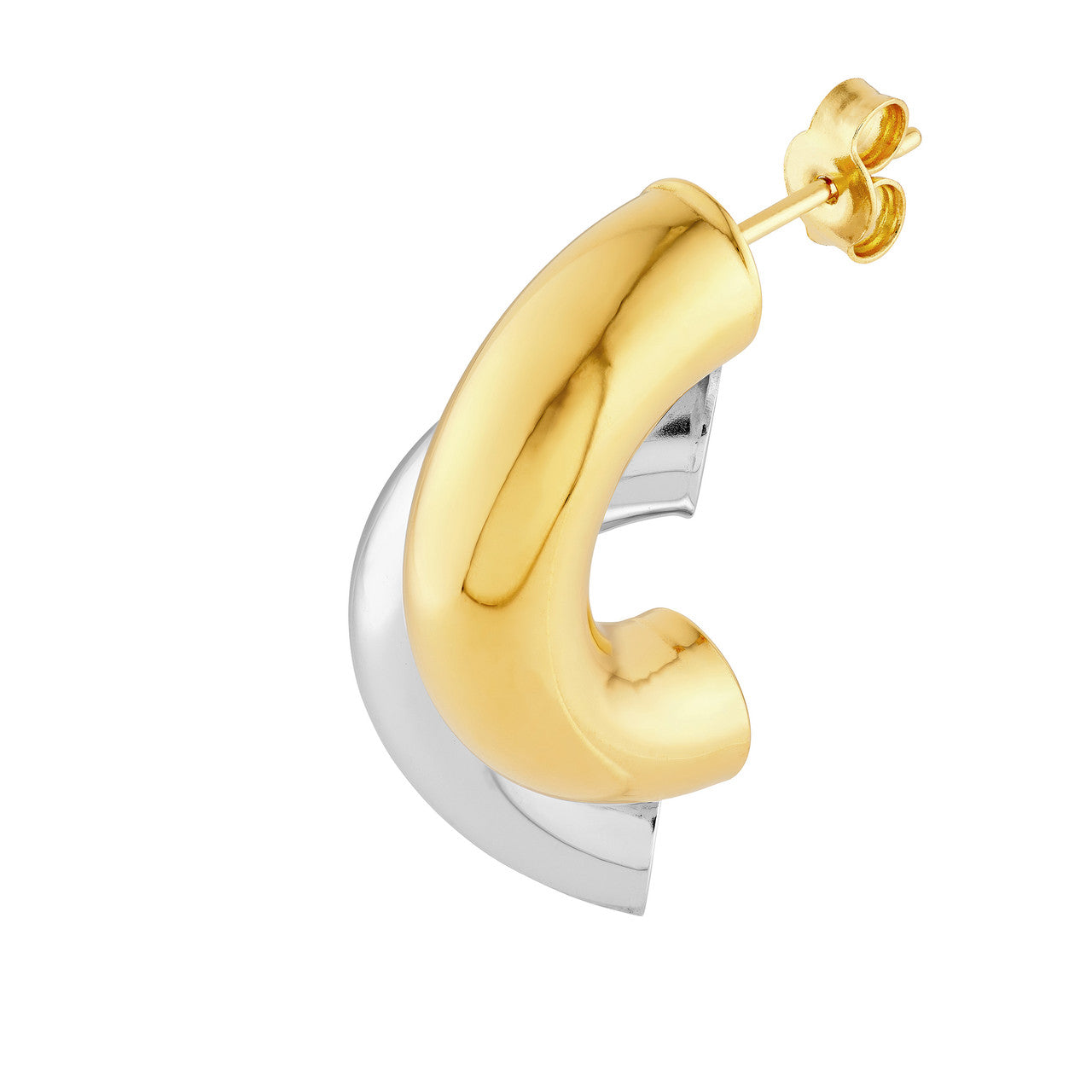 Two-tone arc earrings by Midas Chain featuring a sleek, minimalist design and elegant curved shape.