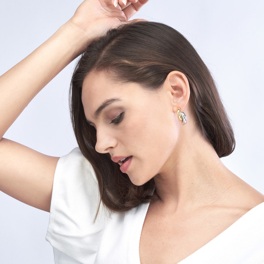 Two-tone arc earrings by Midas Chain featuring a sleek, minimalist design in gold and silver tones.