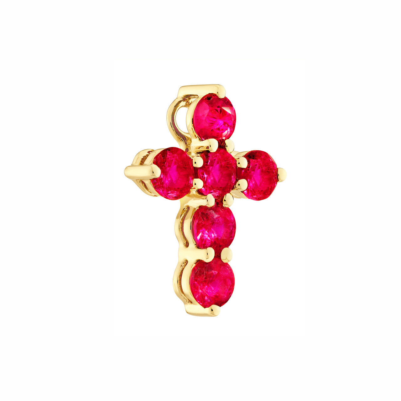 Simple ruby stone cross pendant by VIA Jewelers, featuring a sleek design and rich red hue.