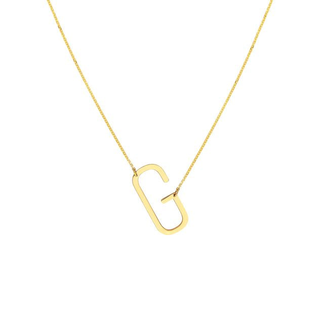 Sideways block initial necklace in gold by My Store, featuring a sleek design with customizable initials.